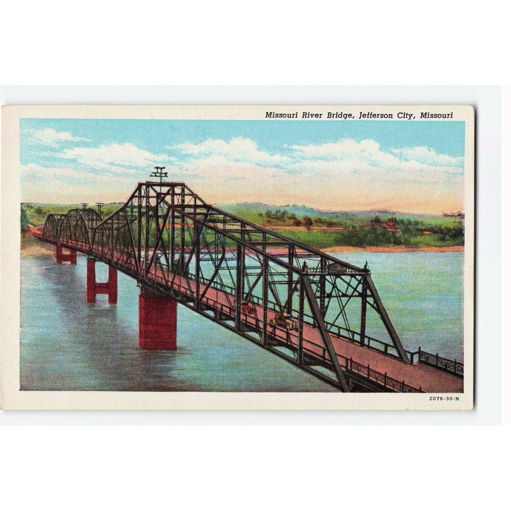 Missouri River Bridge Jefferson City MO Vintage Linen Postcard 2076-30-N